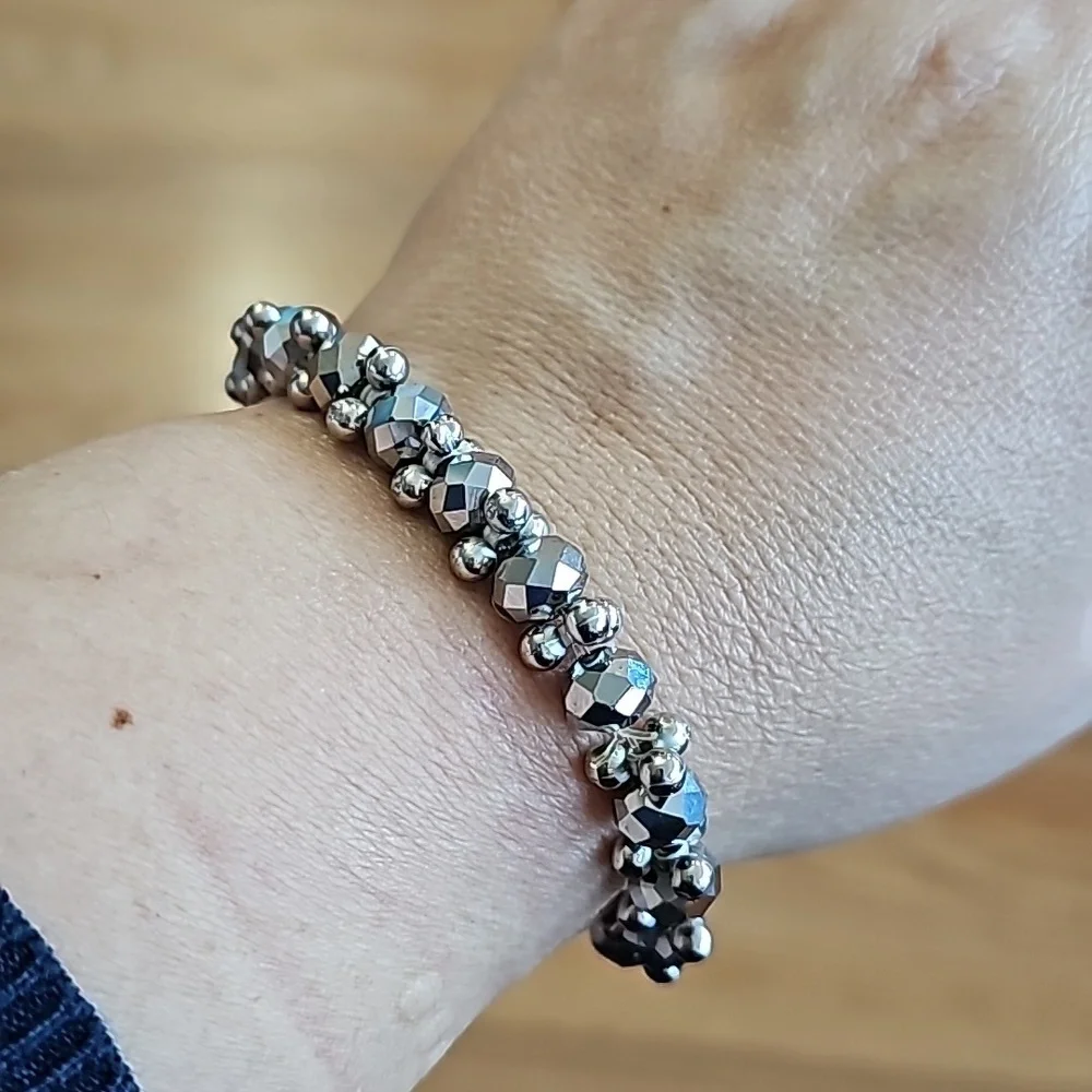 Faceted Beaded Stretch Bracelet - Hematite - Picture 2 of 3